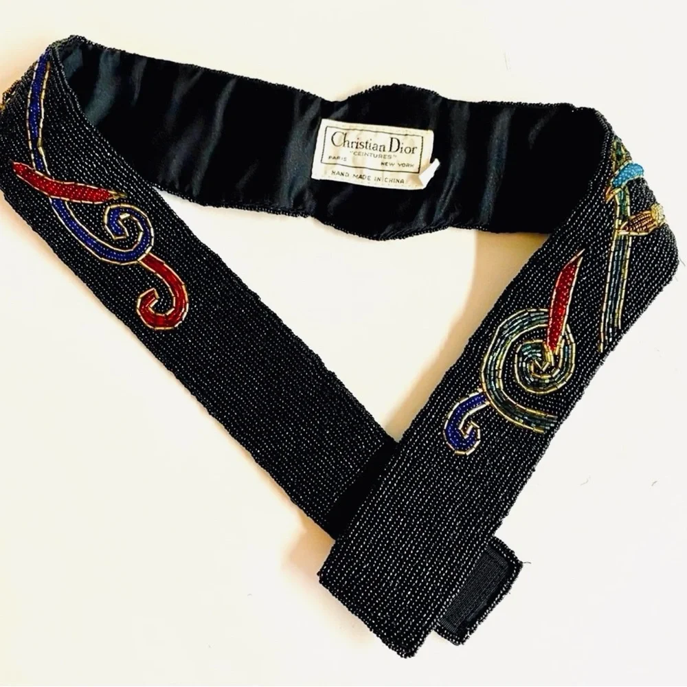 Vtg Christian Dior 80s beaded black+redbelt with rich tone beads.Size M/L